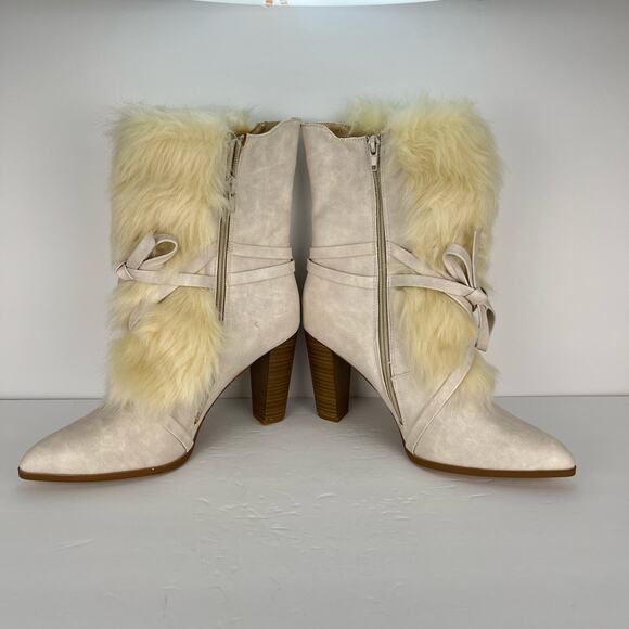 Penny Loves Kenny Aper Boots Vegan Leather Faux Fur Mid Calf Bow Womens Size 9 - Picture 4 of 11